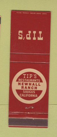 Matchbook Cover - Tip's Restaurants Saugus Newhall Ranch CA
