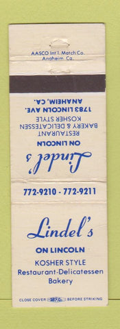Matchbook Cover - Lindel's on Lincoln Anaheim CA Kosher WEAR