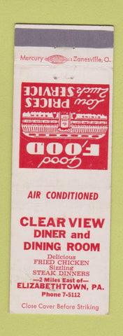 Matchbook Cover - Clean View Diner Elizabethtown PA