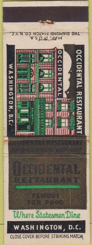 Matchbook Cover - Occidental Restaurant Washington DC
