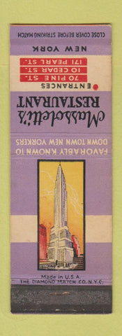 Matchbook Cover - Massoletti's Restaurant New York City