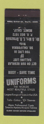 Matchbook Cover - Uniforms Hemet CA