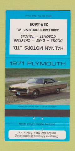 Matchbook Cover - 1971 Plymouth Fury Halnan Dodge Dart Chrysler  30 Strike