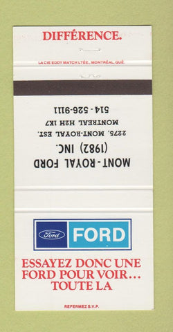 Matchbook Cover - Mont Royal Ford Montreal QC 30 Strike