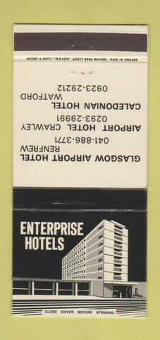 Matchbook Cover - Enterprise Hotels Renfrew Crawley Watford UK 30 Strike