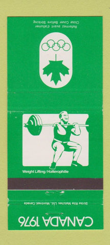Matchbook Cover - 1976 Canada Olympics Weight Lifting GREEN 30 Strike