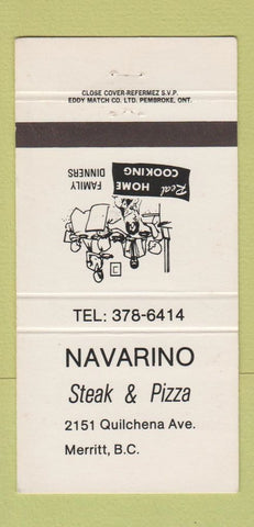 Matchbook Cover - Navarino Steak Pizza Merritt BC 30 Strike