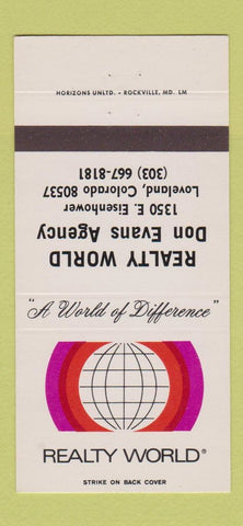 Matchbook Cover - Realty World Don Evans Loveland Colorado 30 Strike