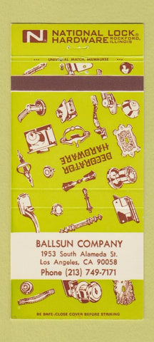 Matchbook Cover - National Lock Hardware Ballsun Los Angeles CA 30 Strike