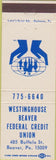 Matchbook Cover - Westinghosue Beaver Credit Union PA
