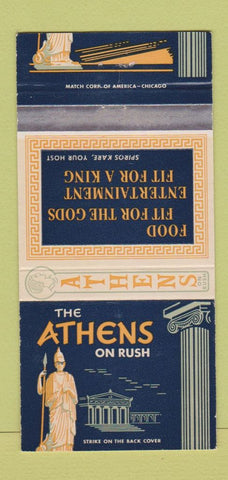 Matchbook Cover - Athens on Rush Chicago IL Greek WEAR 30 Strike
