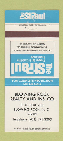 Matchbook Cover - Blowing Rock Real Estate Insurance NC 30 Strike