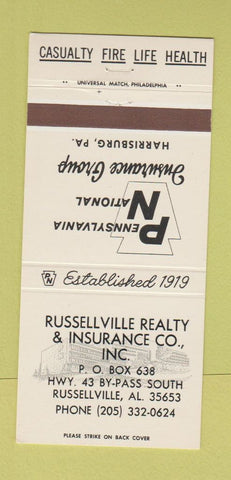 Matchbook Cover - Russellville Real Estate Insurance AL 30 Strike