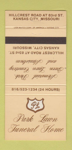 Matchbook Cover - Park Lawn Funeral Home Kansas City MO 30 Strike