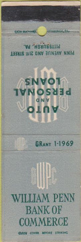 Matchbook Cover - William Penn Bank of Commerce Pittsburgh PA