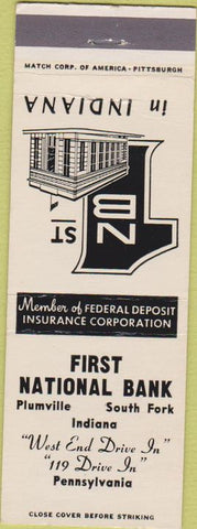 Matchbook Cover - First National Bank Plumville South Fork Indiana PA