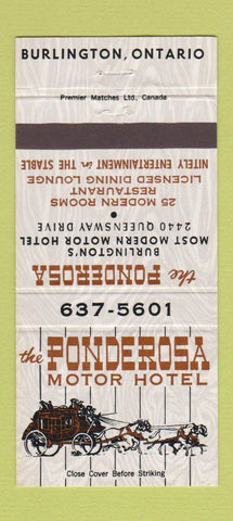 Matchbook Cover - The Ponderosa Motor Hotel Burlington ON 30 Strike