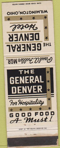 Matchbook Cover - General Denver Hotel Wilmington OH