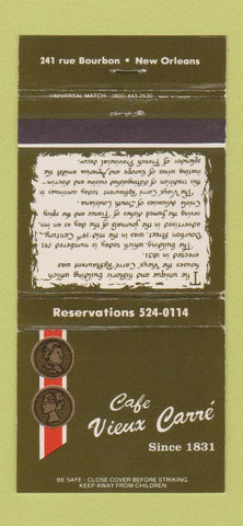 Matchbook Cover - Cafe Vieux Carre New Orleans LA 30 Strike