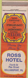 Matchbook Cover - Ross Hotel Williamsport PA