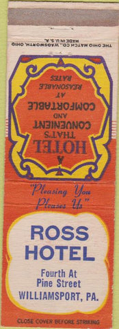 Matchbook Cover - Ross Hotel Williamsport PA
