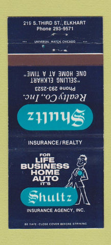 Matchbook Cover - Shultz Real Estate Insurance Elkhart IN 30 Strike