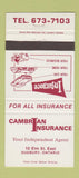 Matchbook Cover - Cambrian Insurance Sudbury ON 30 Strike