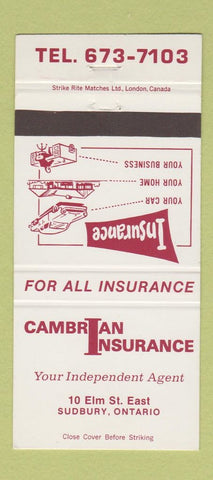 Matchbook Cover - Cambrian Insurance Sudbury ON 30 Strike