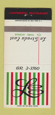 Matchbook Cover - La Strada East Restaurant New York City 30 Strike