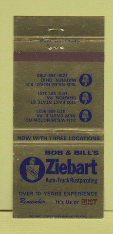 Matchbook Cover - Bob & Bill's Ziebeart Truck Rustproofing Warren OH 30 Strike
