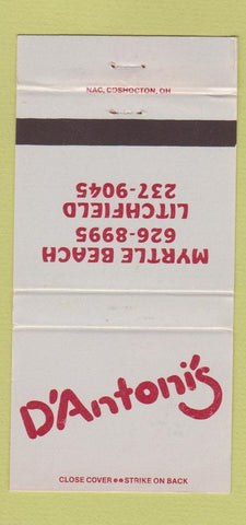 Matchbook Cover - D'Antoni's Litchfield Myrtle Beach SC 30 Strike