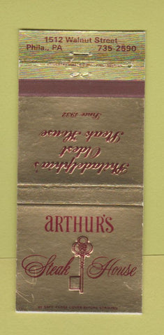 Matchbook Cover - Arthur's Steak House Philadelphia PA 30 Strike