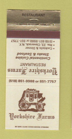 Matchbook Cover - Yorkshire Farms Restaurant Claverack NY 30 Strike
