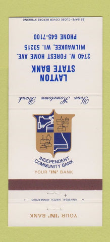Matchbook Cover - Layton State Bank Milwaukee WI 30 Strike