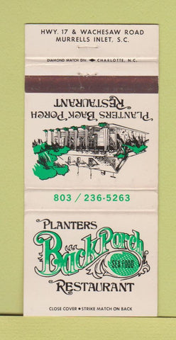 Matchbook Cover - Planters Back Porch Restaurant Murrels Inlet SC WEAR 30 Strike