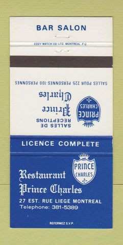Matchbook Cover - Prince Charles Restaurant Montreal QC 30 Strike