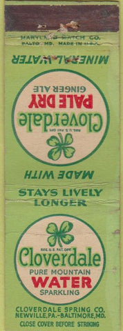 Matchbook Cover - Cloverdale Pale Dry Ginger Ale soda WEAR