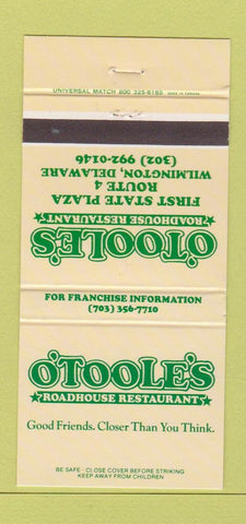Matchbook Cover - O'Toole's Restaurant Wilmington DE 30 Strike