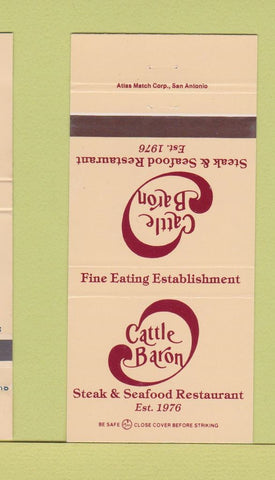 Matchbook Cover - Cattle Baron Steak Seafood Portales Hobbs Roswell NM 30 Strike
