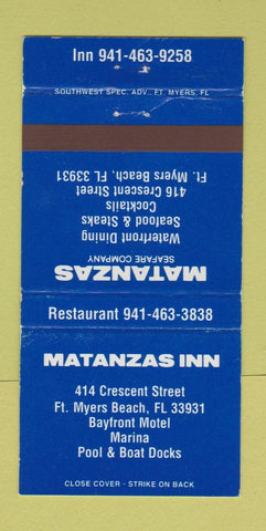 Matchbook Cover - Matanzas Inn Fort Myers Beach FL WEAR 30 Strike