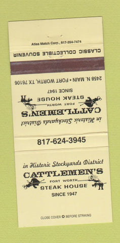 Matchbook Cover - Cattlemen's Steak House Fort Worth TX 30 Strike
