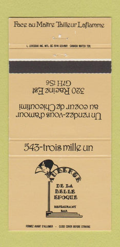 Matchbook Cover - Auberge De La Belle Epoque Restaurant QC 30 Strike