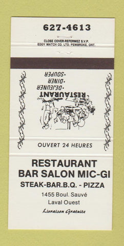 Matchbook Cover - Restaurant Bar Salon Mic GI Pizza Laval QC 30 Strike