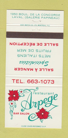 Matchbook Cover - Restaurant Arpege Laval QC 30 Strike
