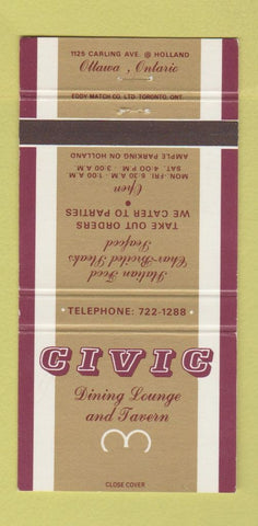 Matchbook Cover - Civic Restaurant Ottawa ON 30 Strike