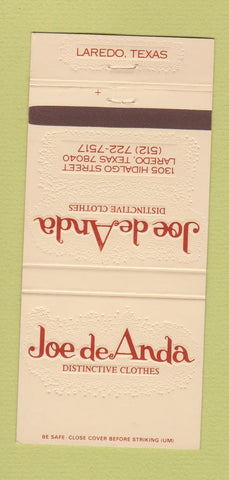 Matchbook Cover - Joe de Anda Clothes Laredo TX 30 Strike
