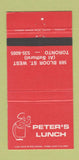 Matchbook Cover - Peter's Lunch Toronto ON 30 Strike