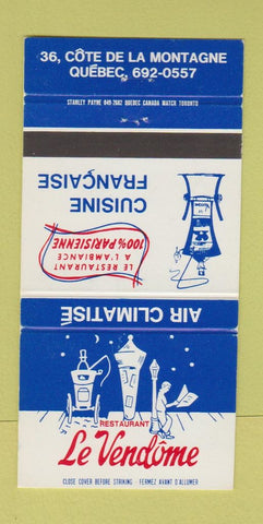 Matchbook Cover - Restaurant Le Vendome Quebec QC French 30 Strike
