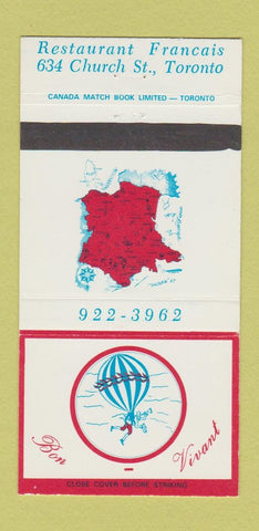 Matchbook Cover - Bon Vivant French Restaurant Toronto ON 30 Strike