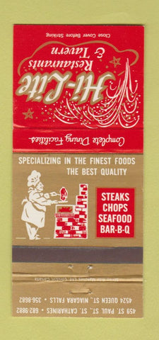 Matchbook Cover - Hi Lite Restaurant Niagara Falls St Catharines ON 30 Strike